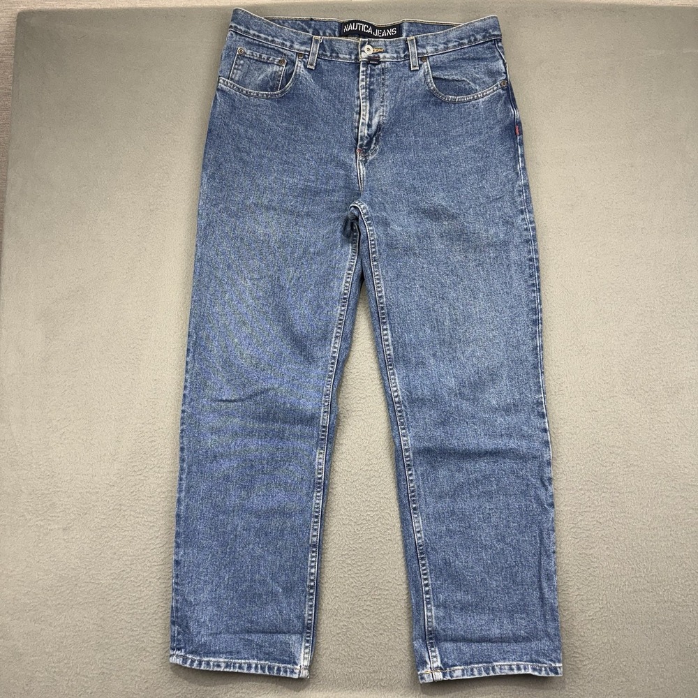 Vintage Nautica Jeans Men 38x32 Blue Cotton Heavyweight Denim Straight Workwear